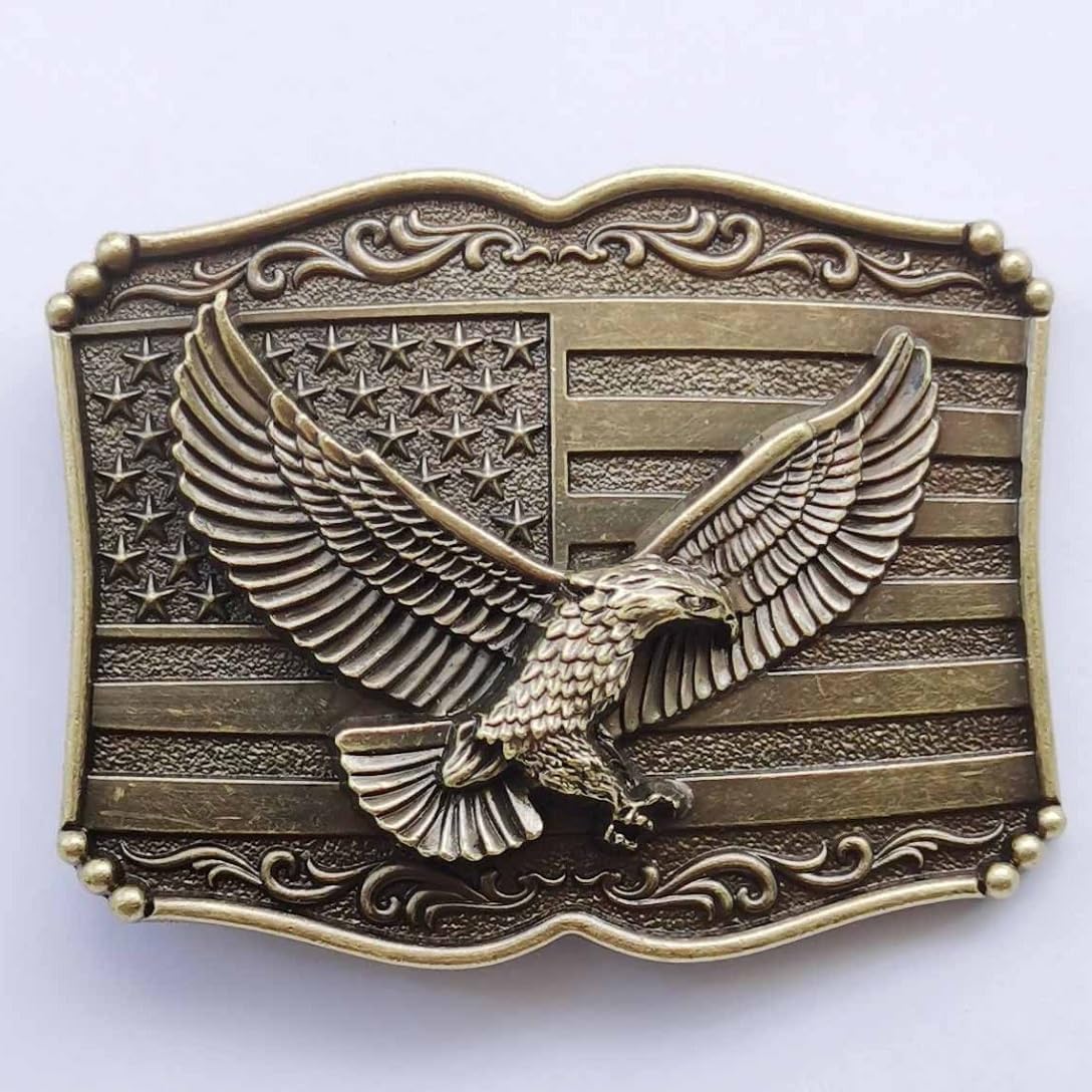 US Flag Eagle Belt Buckle for Men - Bronze Zinc Alloy - One Size - 1.5 Inch Width - Polished Finish - Men's Patriotic Eagle Hawk Western Cowboy Belt Buckle Jewelry - Image 3