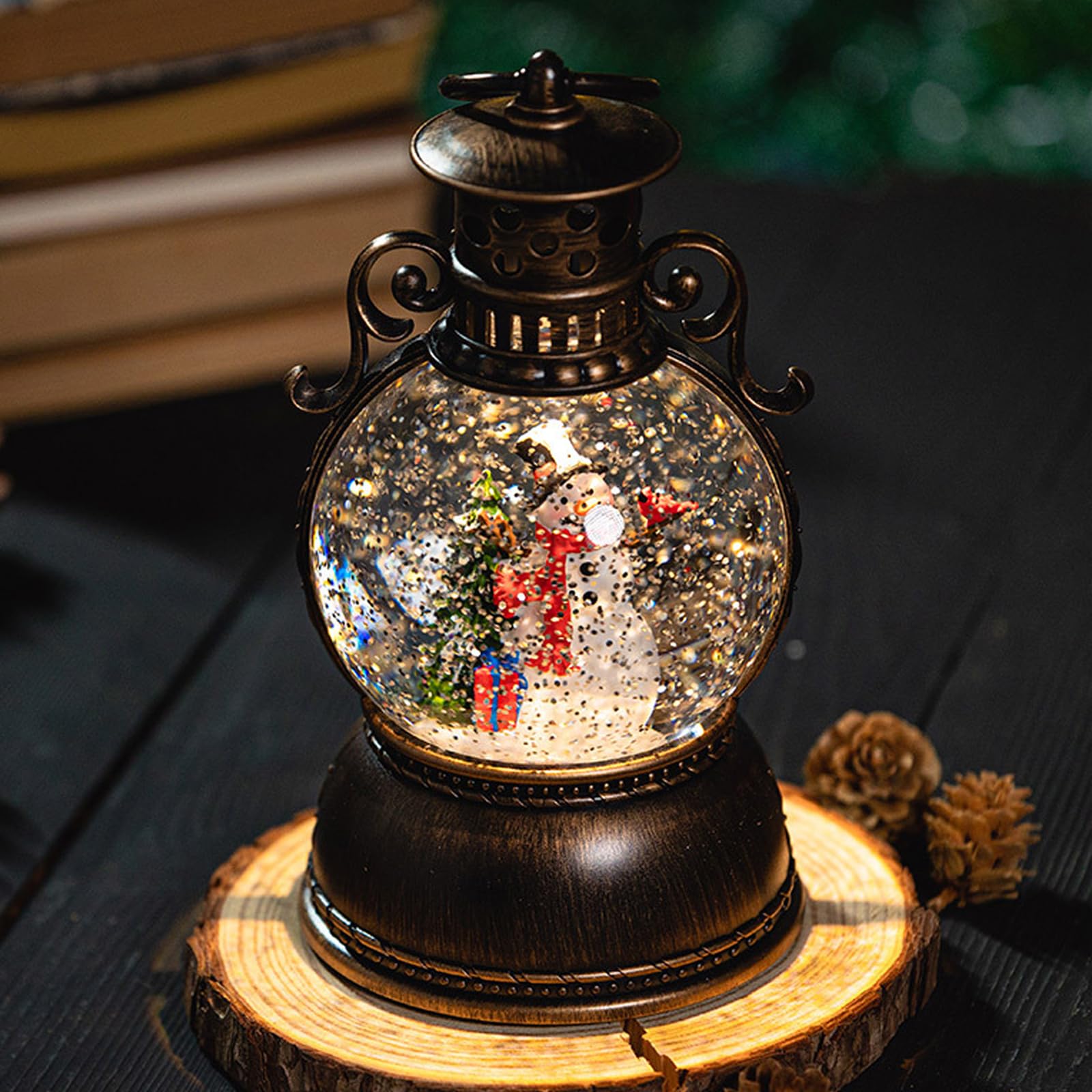 Christmas Snow Globe Lighted Decorations, Snowman Musical Snow Water Lantern Swirling Glittering Lantern, Christmas Holiday Party Gifts and Decorations Battery Operated or USB Powered