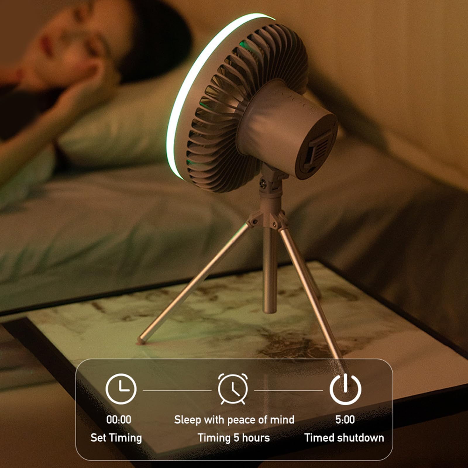 Ventilatore da tavolo con telecomando da 10000 mAh, ventilatore da soffitto con luce a LED e treppiede, per ragazzi e ragazze, per viaggi, vacanze, spiaggia