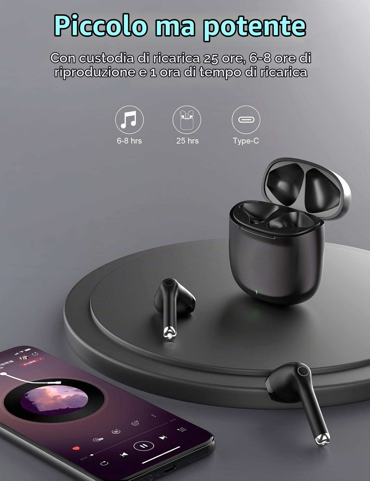 Cuffie senza fili per Samsung S26 Ultra A57 A37 A17 A16 A56 A36 Pixel 10a 9 | in Ear Cuffie Bluetooth 5.3 con microfono Wireless USB C Cuffie Sport con Touch Control per iPhone 17 16e 16 Pro Max Plus