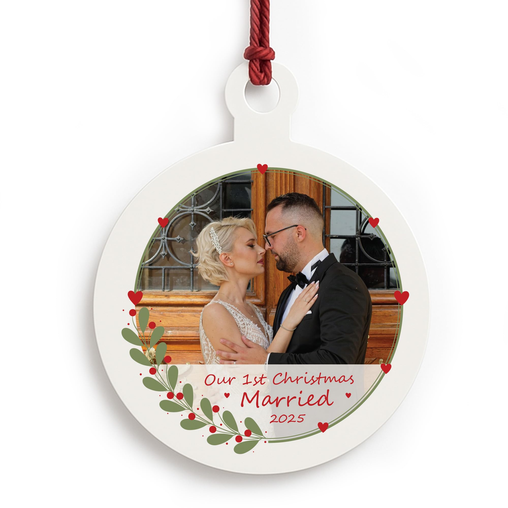 Red Ocean Personalised First Christmas Married Tree Decoration For Couple Husband Wife Mr And Mrs Custom Photo Christmas Bauble Wedding Bauble Keepsake