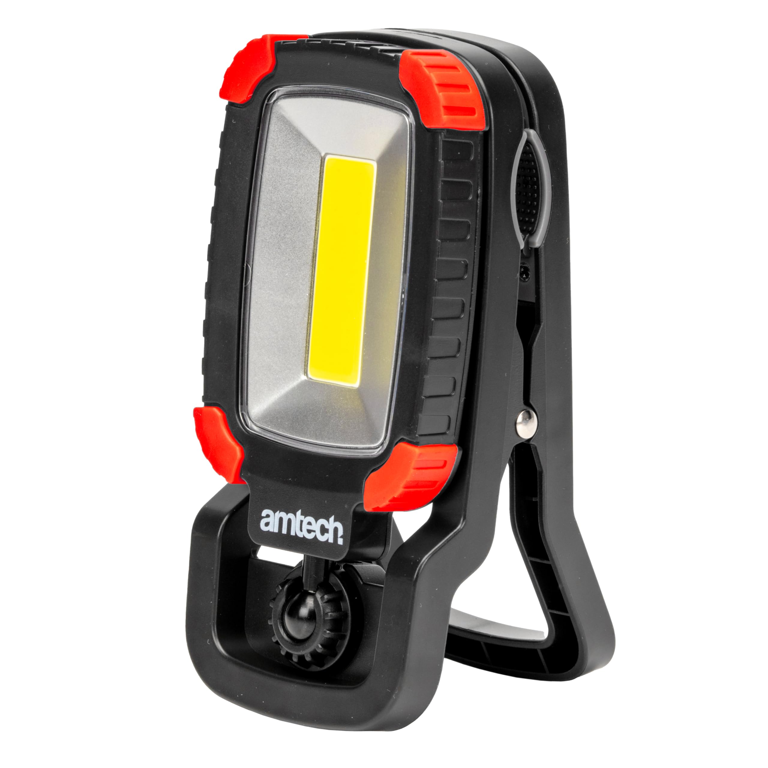 Amtech - COB Mini Worklight with Clip for Home DIY, Workshops, and Outdoor Activities, Super Bright with 2 Lighting Modes, 360𐩑 Rotation, Cordless and Portable, Rechargeable (5W)