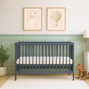 Mokee Mini Cot Bed 0-3 years 120x60 cm - Space Saving Wooden Crib 120 x 60 cm - Convertible Baby Bed, Adjustable Base, Converts to Toddler Bed Stone Blue Grey