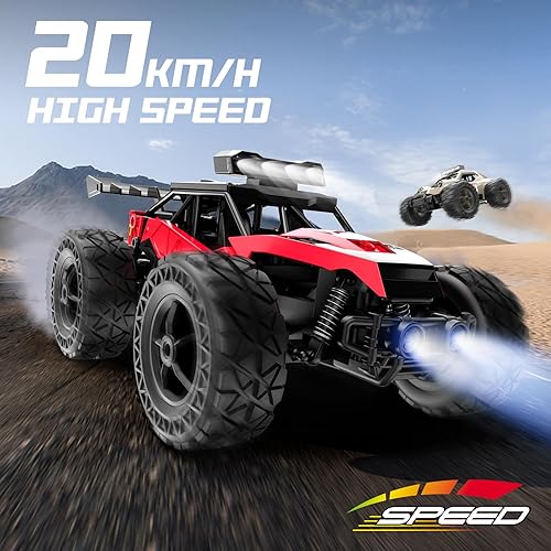 Miniatura 6 de MOBI ONE Auto de control remoto, camión monstruo de control remoto todoterreno de 2.4 GHz, 2WD de alta velocidad de 25 KMH con luz LED y 2 baterías,