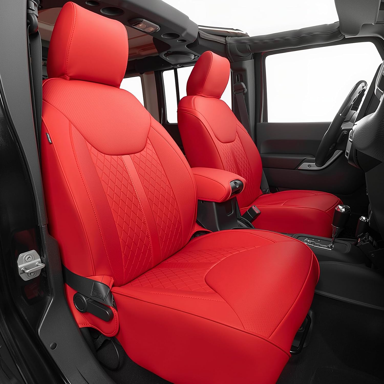 Fit for Jeep Wrangler JK 2013-2017 4 Door（Rear seats 40/60 split）Car Seat Covers ,Not for 2013 - 2017 2 Door（The rear integrated seat）Custom Full Coverage Automotive Seat Covers Full Set (Red)
