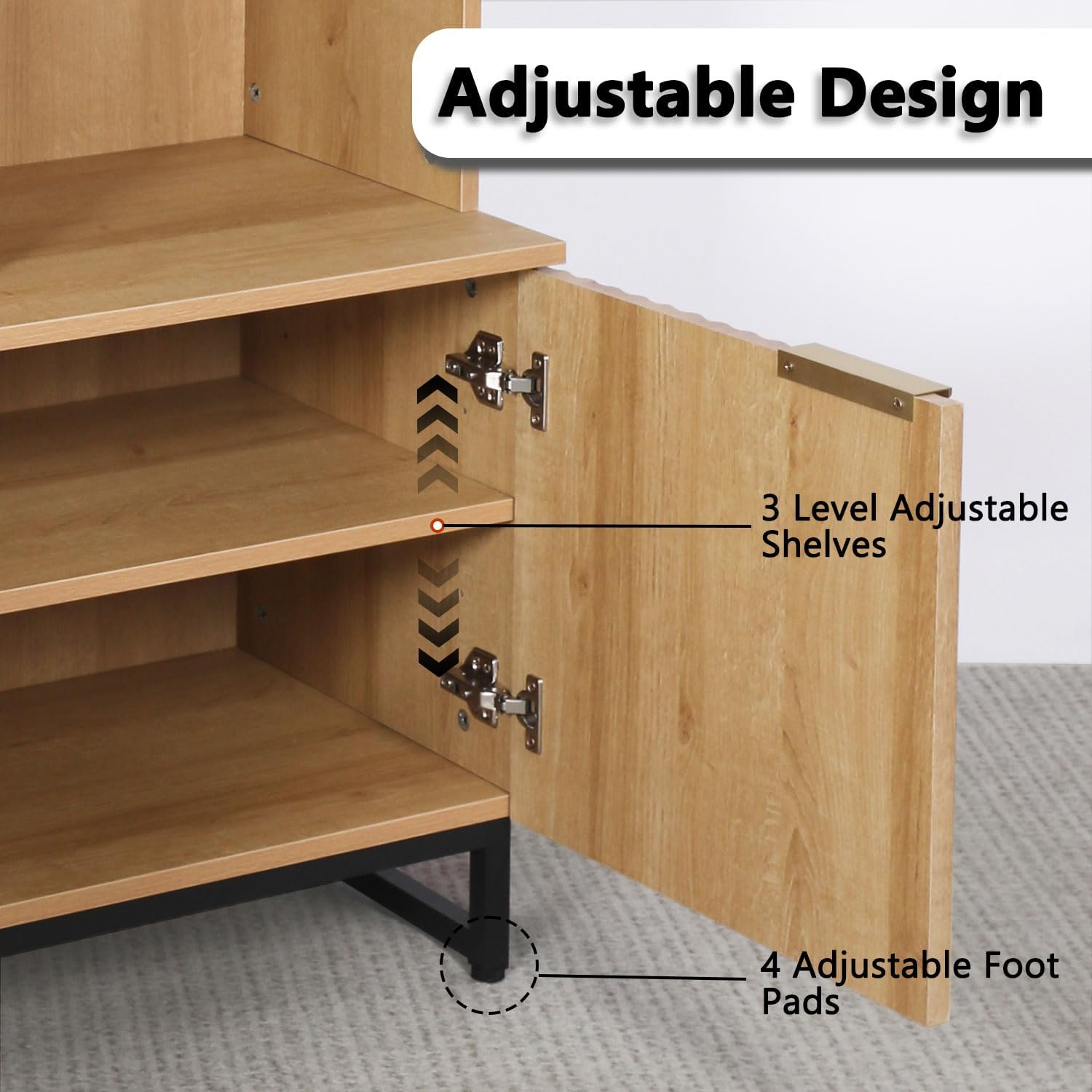 Bookcase with Cabinet,8 Cube Book Case with Adjustable Shelves,Fluted Bookshelf for Home Office,Living Room,Library,Oak(1, 8-Cube)