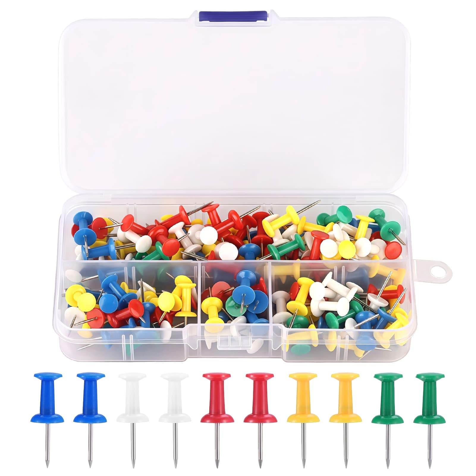HONRIGO 100 PCS Push Pins,Coloured Thumb Tacks, Stainless Steel Map Pins for Bulletin Board & Pictures Hanging