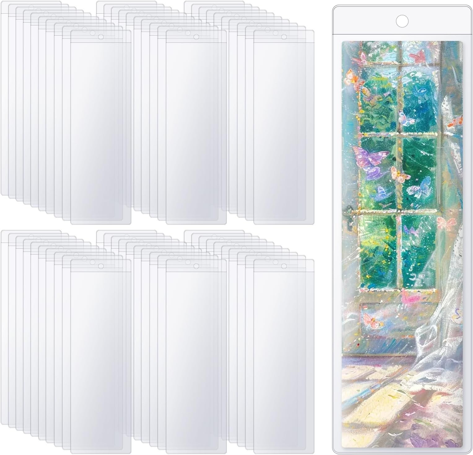 100 PCS Bookmark Sleeves Clear Bookmark Sleeves 7x2.3 inch Blank Bookmark Holder with Hole for Wedding Valentineโs Party Favor Decoration