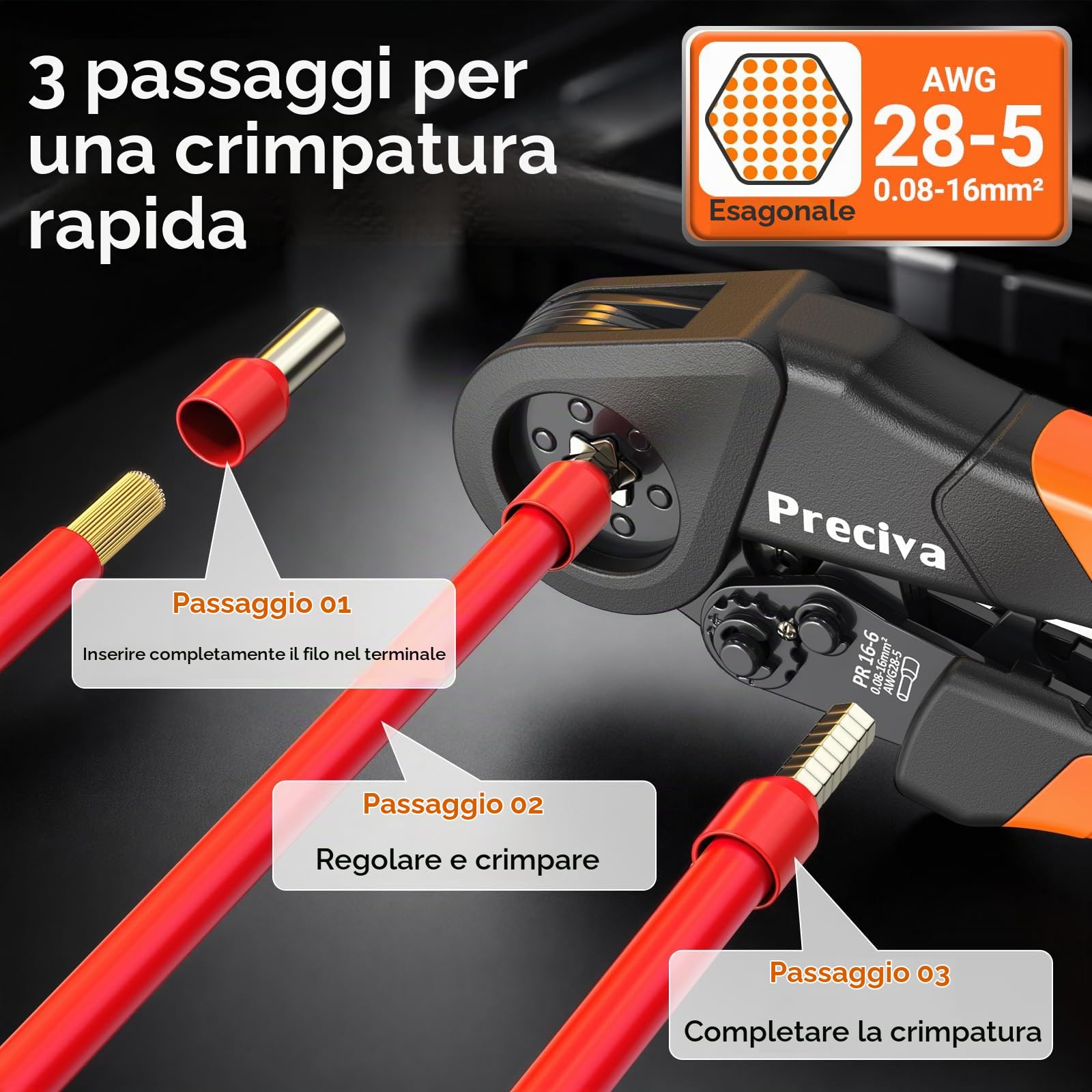Set di Pinza Crimpatrice 0,08-16 mm² e Spellafili Elettrici 0.2-6mm²