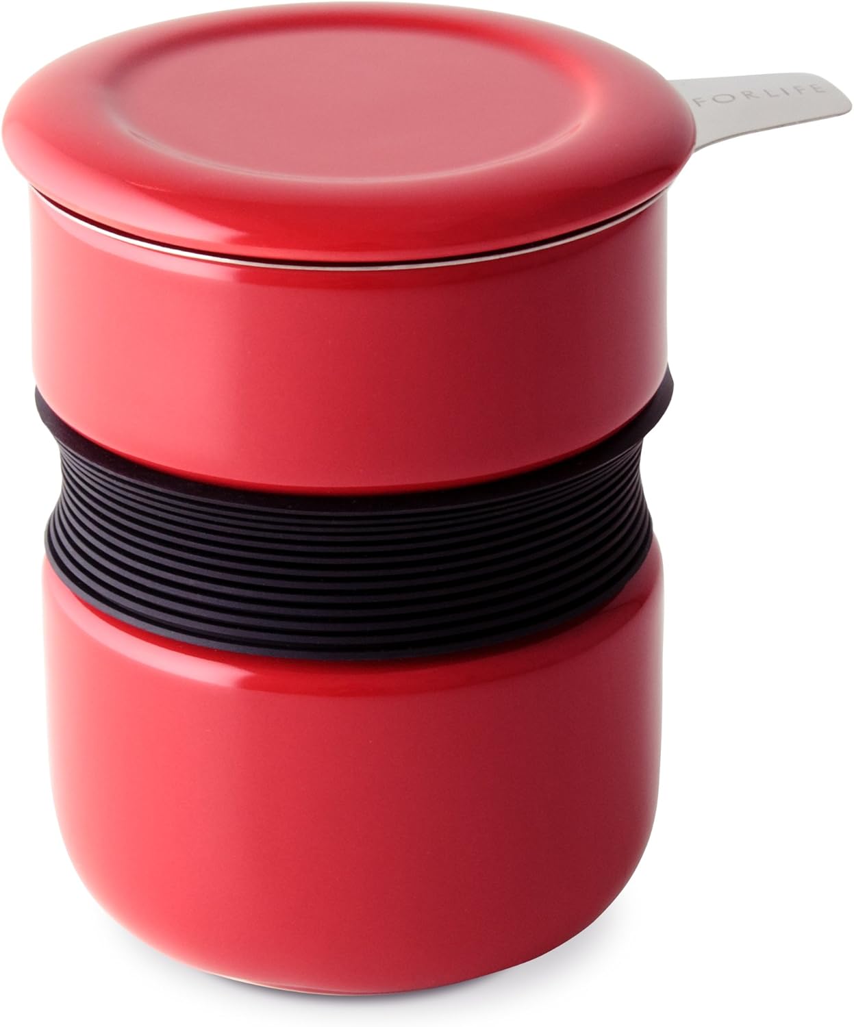 FORLIFE Curve Asian Style Tea Cup with Infuser and Lid 12 ounces, Red