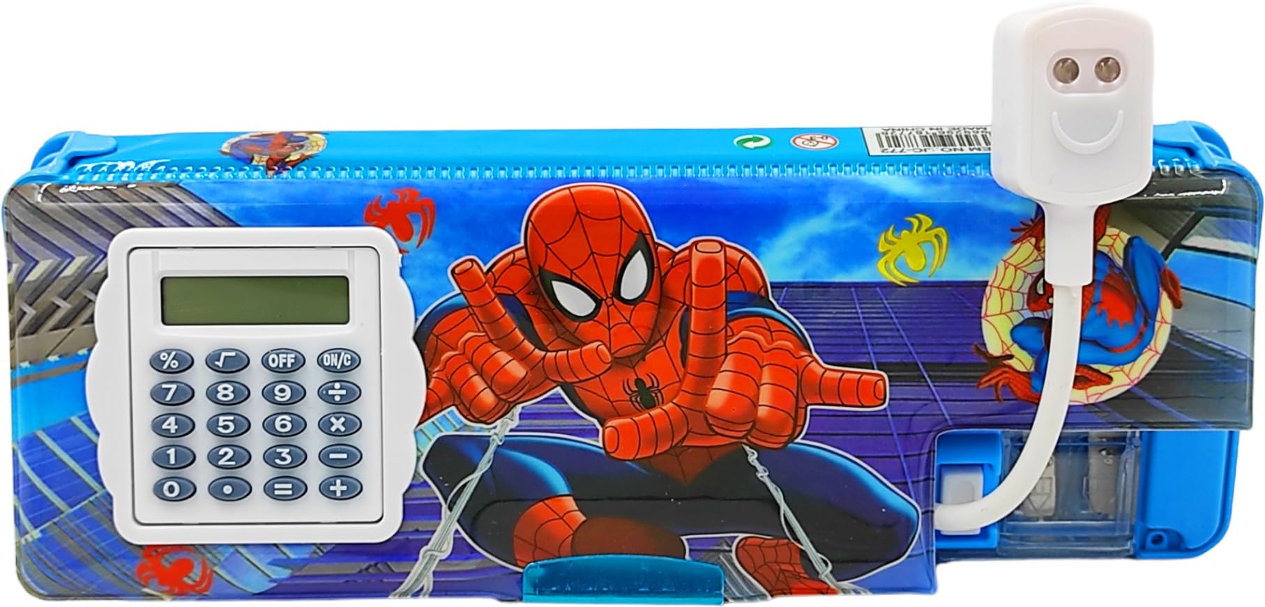 DISHVY® Space Theme Pencil Box with Integrated Lamp, Calculator and Sharpeners |Astronaut Art Plastic Pencil Box (Set of 1, Blue)