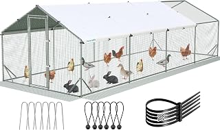 Quictent Large Metal Chicken Coop Run for 45+ Poultry with Side Hardware Cloth & Waterproof Cover, Advanced Series Outdoor Walk-in Cage Hen Duck Rabbit Dog Pen Yard Farm House, 24x9x6.6FT
