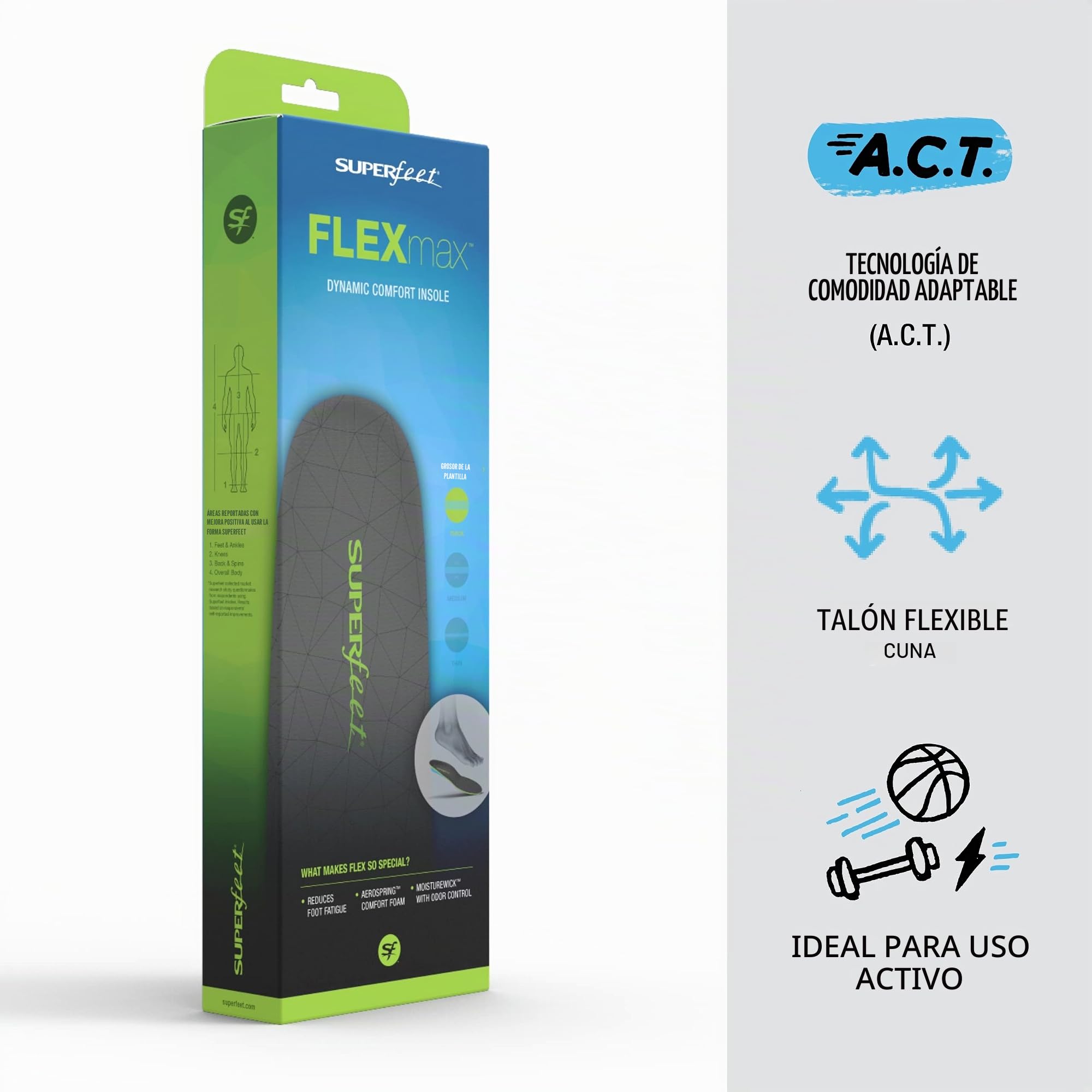 Superfeet - Plantillas FLEXmax Comfort Cushion - Plantillas de Espuma Recortables para Zapatillas de Deporte y Andar - EU 39 – 41 | Plantillas de Espuma Recortables, Espuma Aerospring de 5 Mm, Soporte Flexible del Talón con Antepié Ventilado