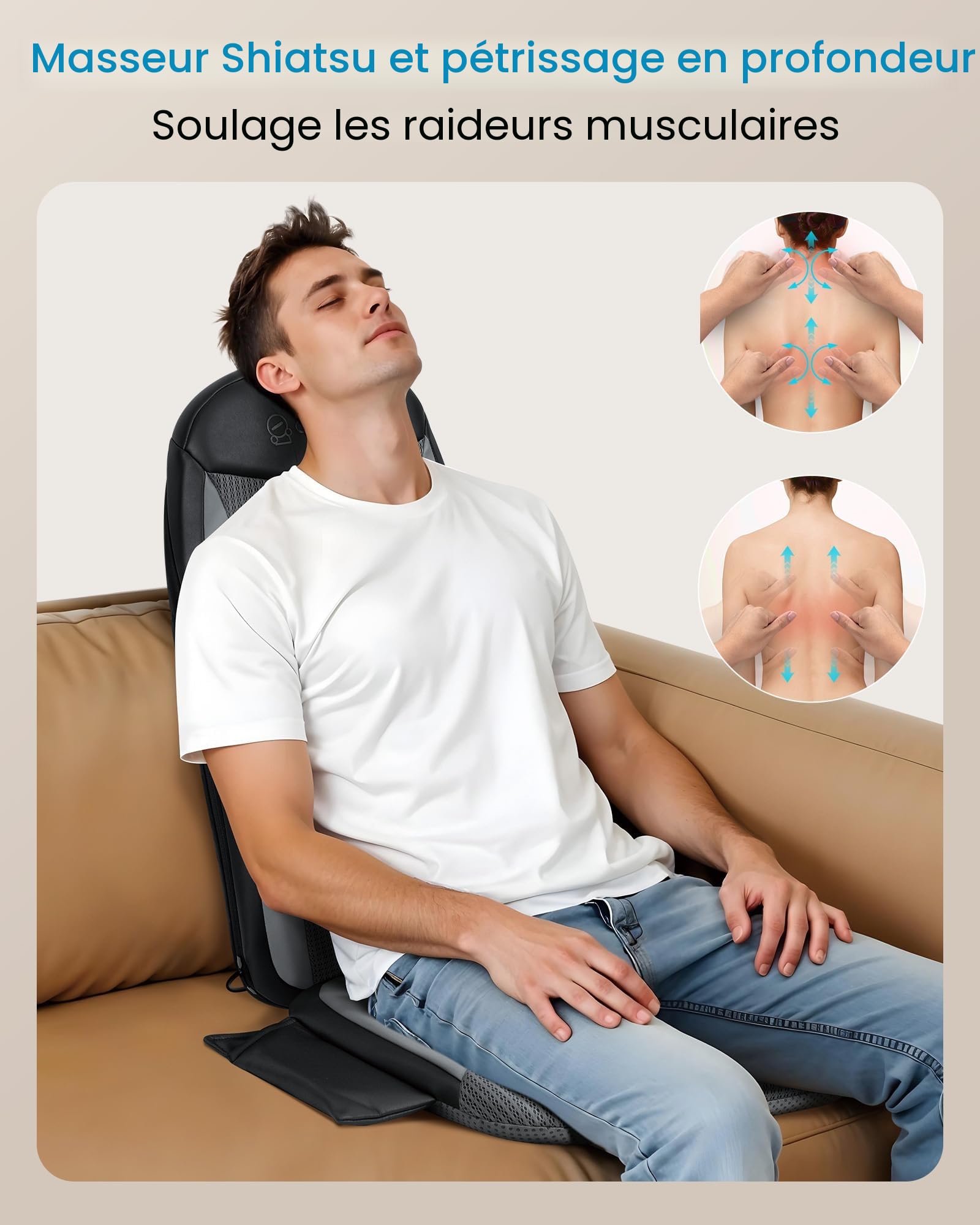 COMFIER Fauteuil massant et Siege massant avec Chauffante - Appareil de Massage Dos, Nuque et Hanches Shiatsu, Pétrissage Profond et Vibrations pour Bureau et Domicile