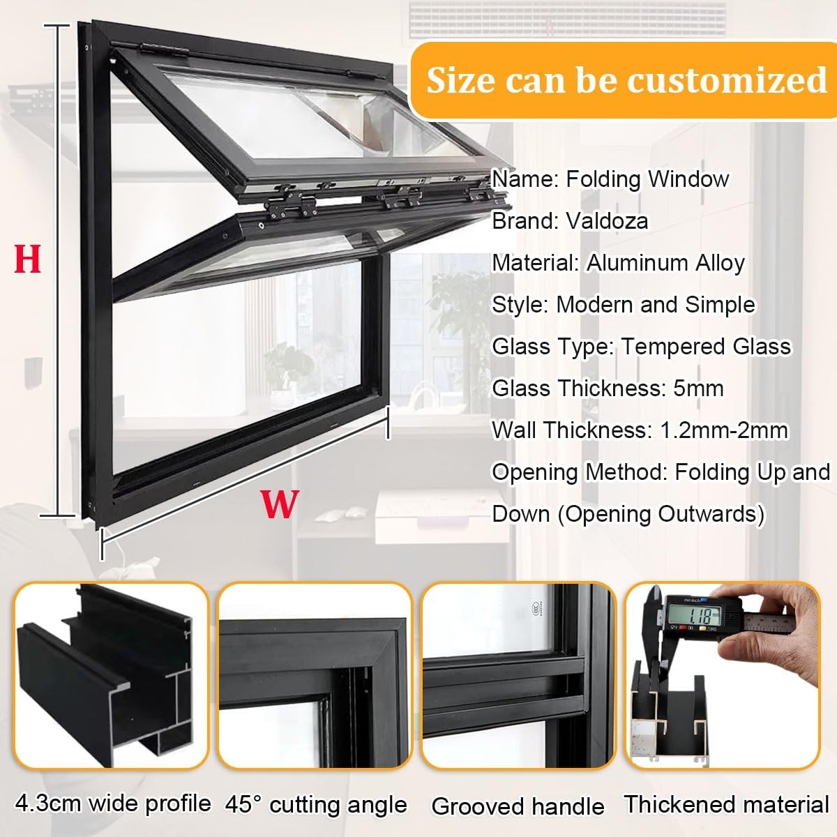 Customizable Folding Sliding Aluminum Concession Window with Lockable Double Hung Design, 5mm Tempered Glass, Ideal for Food Trucks, Coffee Shops, and Vending (Flush Mount, White)