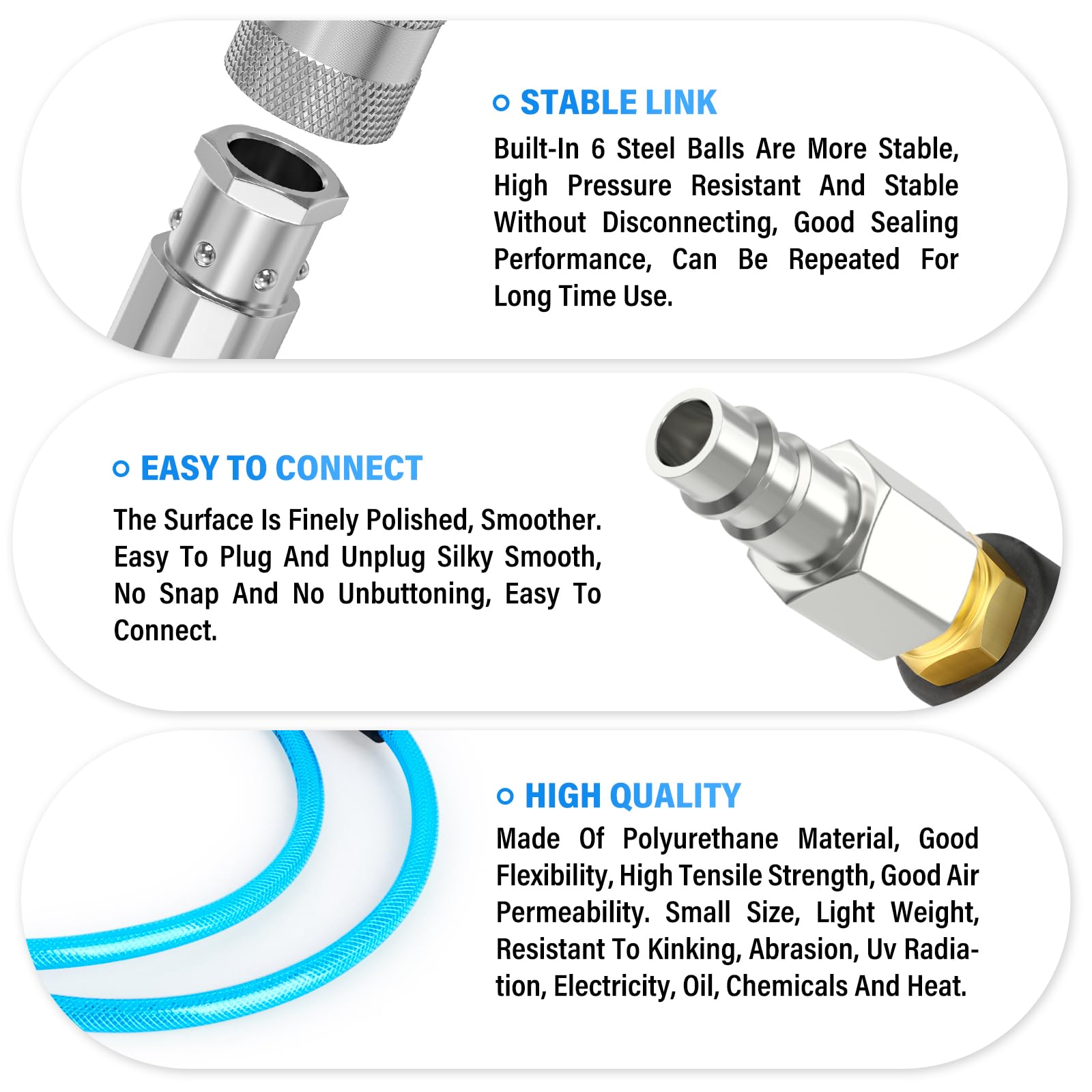 TAILONZ PNEUMATIC 1/4" x 15M Polyurethane Air Hose, Maximum Working Pressure 1.5 MPA,Composed of Brass and Blue PU Hose - Image 3
