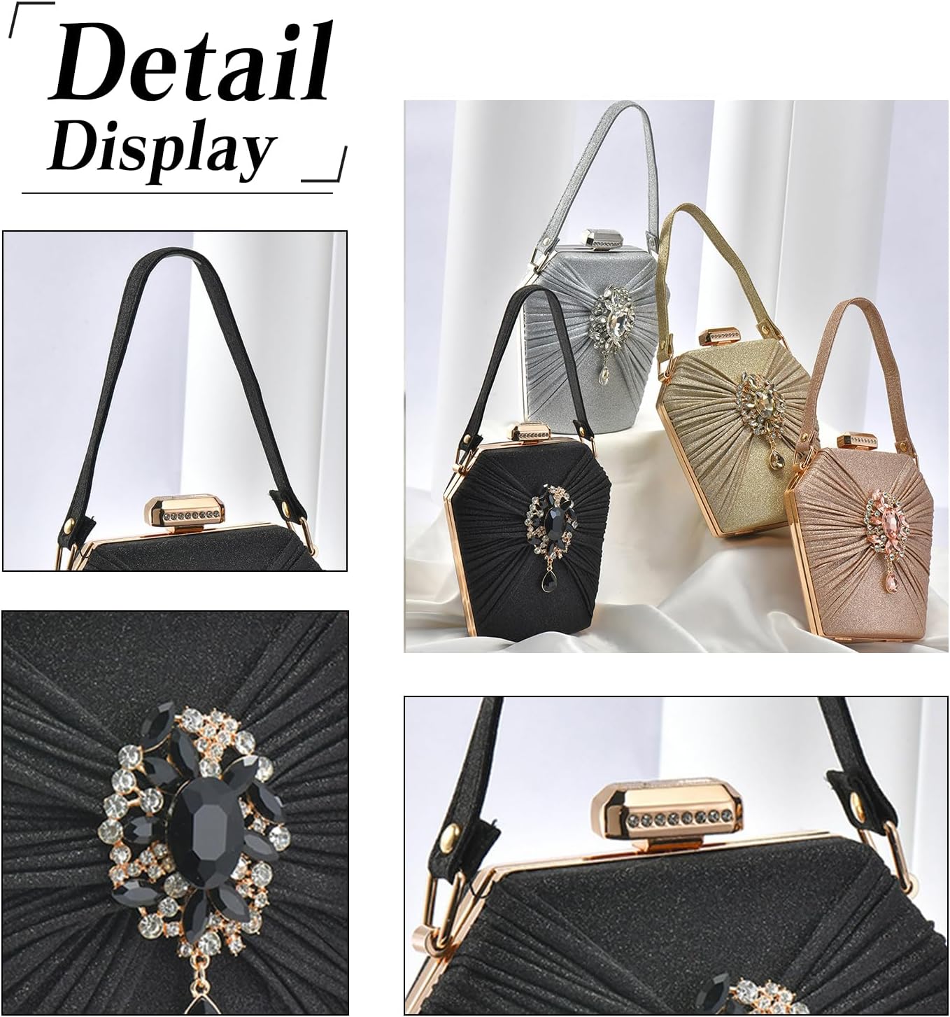 CORIOS Rhinestone Evening Bag for Women Sparkly Sequin Clutch Bag Bridal Wedding Purse Crystal Handbag Glitter Shoulder Bag