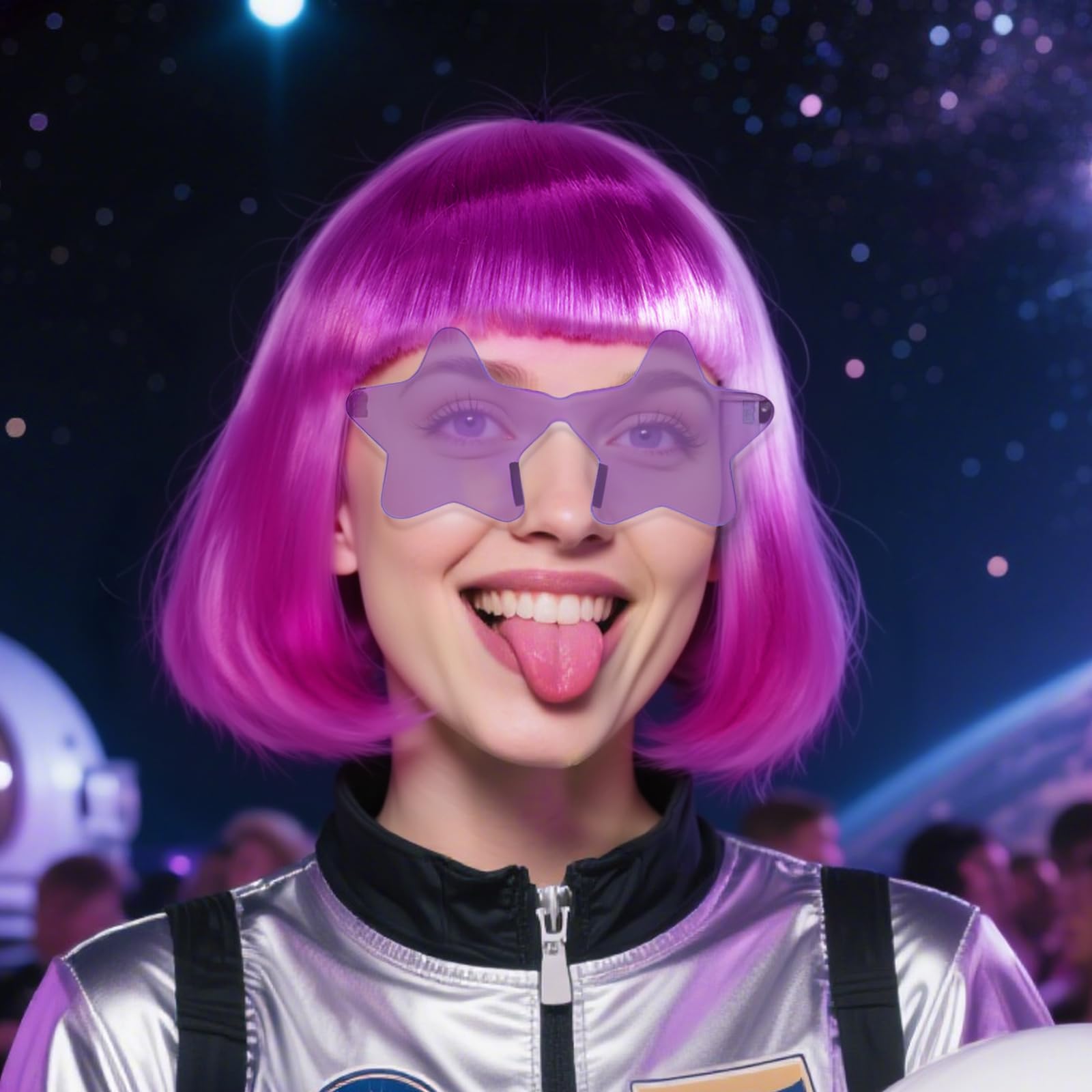 BEKIDER Dark Purple Bob Wig (1 Pair of Glasses+ 1 Hair Cap) Colored Wigs Party Outfit Colorful Bob Wig with Bangs Funny Wigs Mardi Gras Costume Purple Synthetic Hair for Halloween - Image 2
