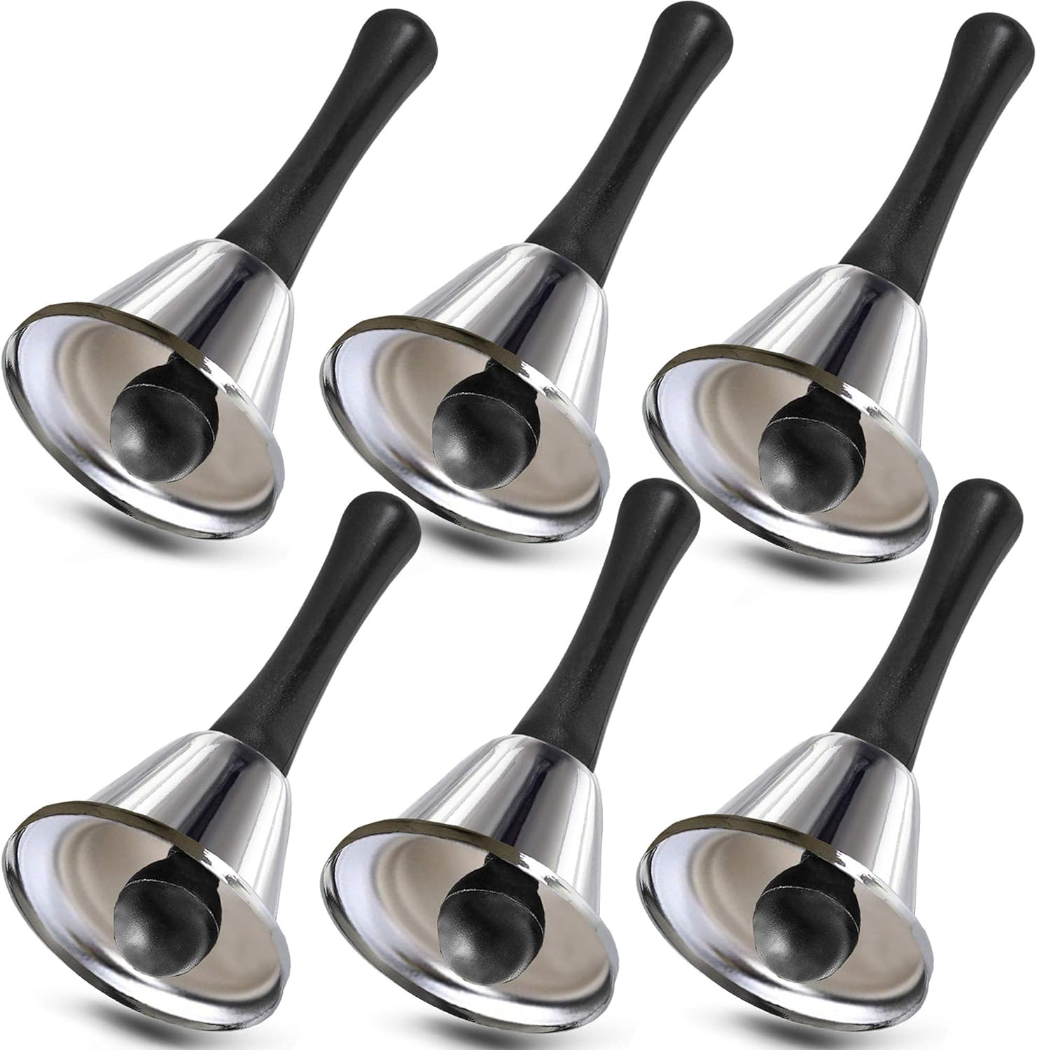 Buy 6 Pack] Silver Steel Call Bells with Handle Hand Bell Ring, Bed