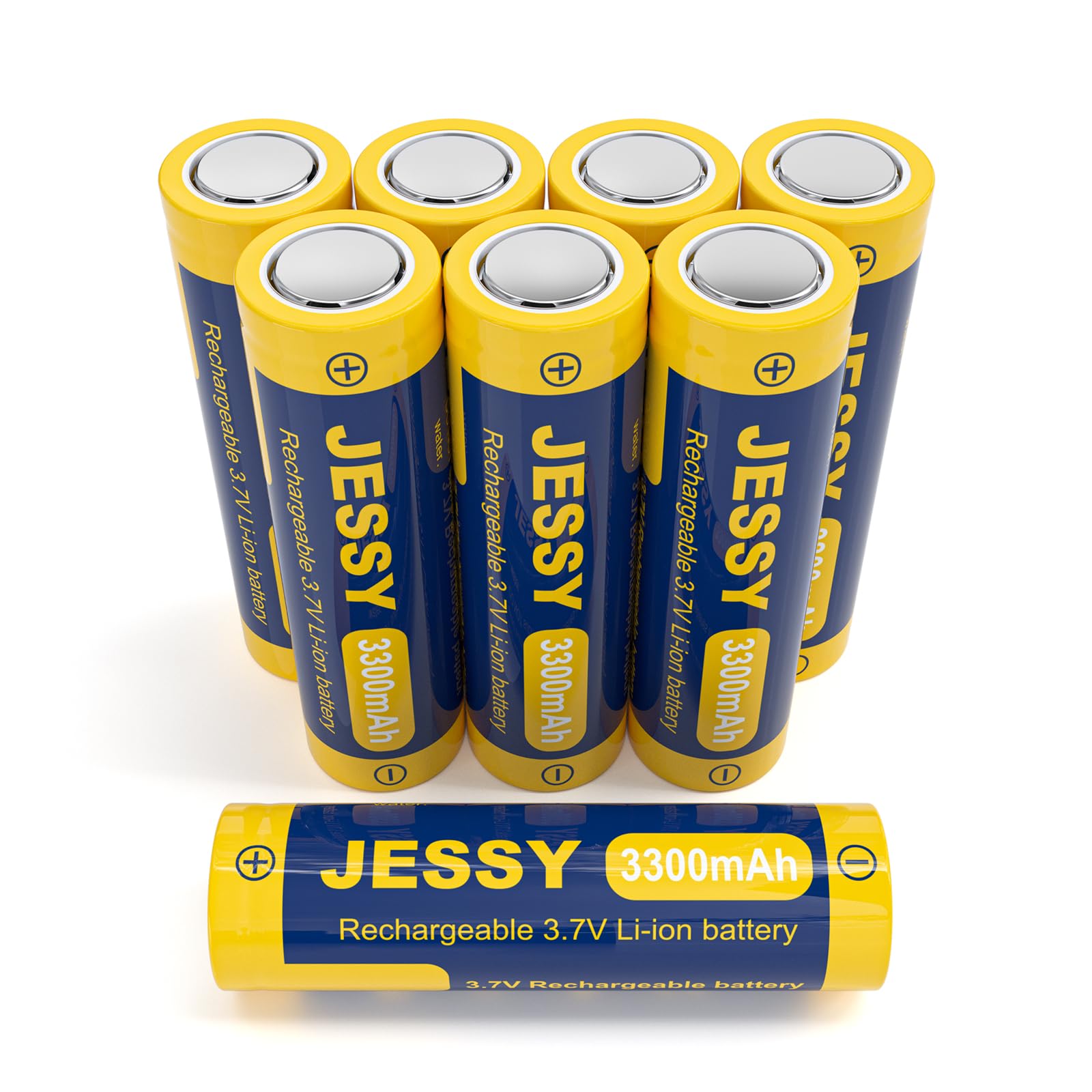 JESSY 8 Pack 3.7Volt Rechargeable Battery Flat Top, 3.7V Lithium Batteries for LED Flashlights, Headlights, Camera, Small Fans