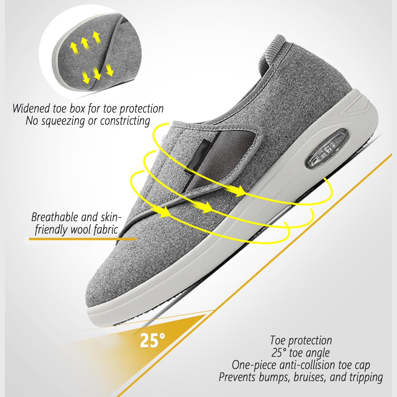 Scarpe Extra Larghe Diabetici Donna Scarpe Alluce Valgo, Scarp Riabilitative Regolabili Scarp Indossare Ospedale Tempo Libero Anziani Fascite Plantare Piedi Gonfi Artritici