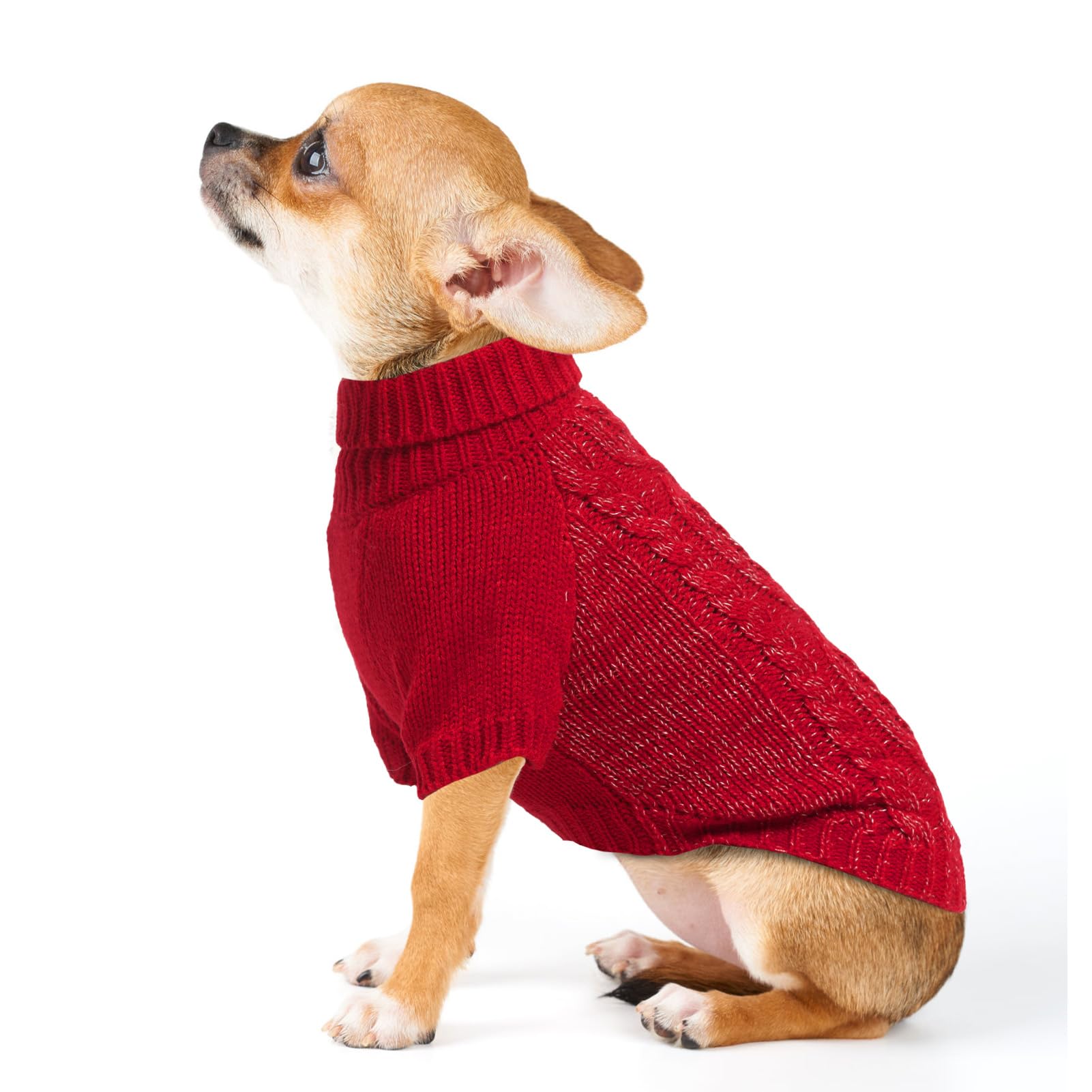 EXPAWLORER Thermal Knitted Dog Sweater for Small Medium Large Dogs, Turtleneck Cable Knit Dog Cold Weather Clothes Sweatshirt Outfits for Winter,