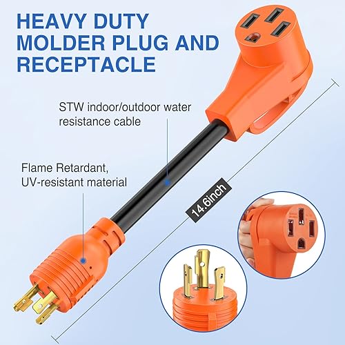 Miniatura 228 de Nilight - 50033R Adaptador de enchufe RV de 18 pulgadas, 50 amperios a 30 amperios, adaptador eléctrico de Dogbone de alta resistencia con mango 115G