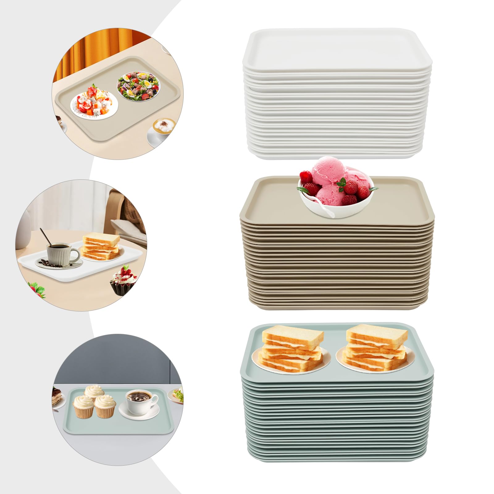 Lot de 24 plateaux de service 36x27cm, plateau rectangulaire bleu