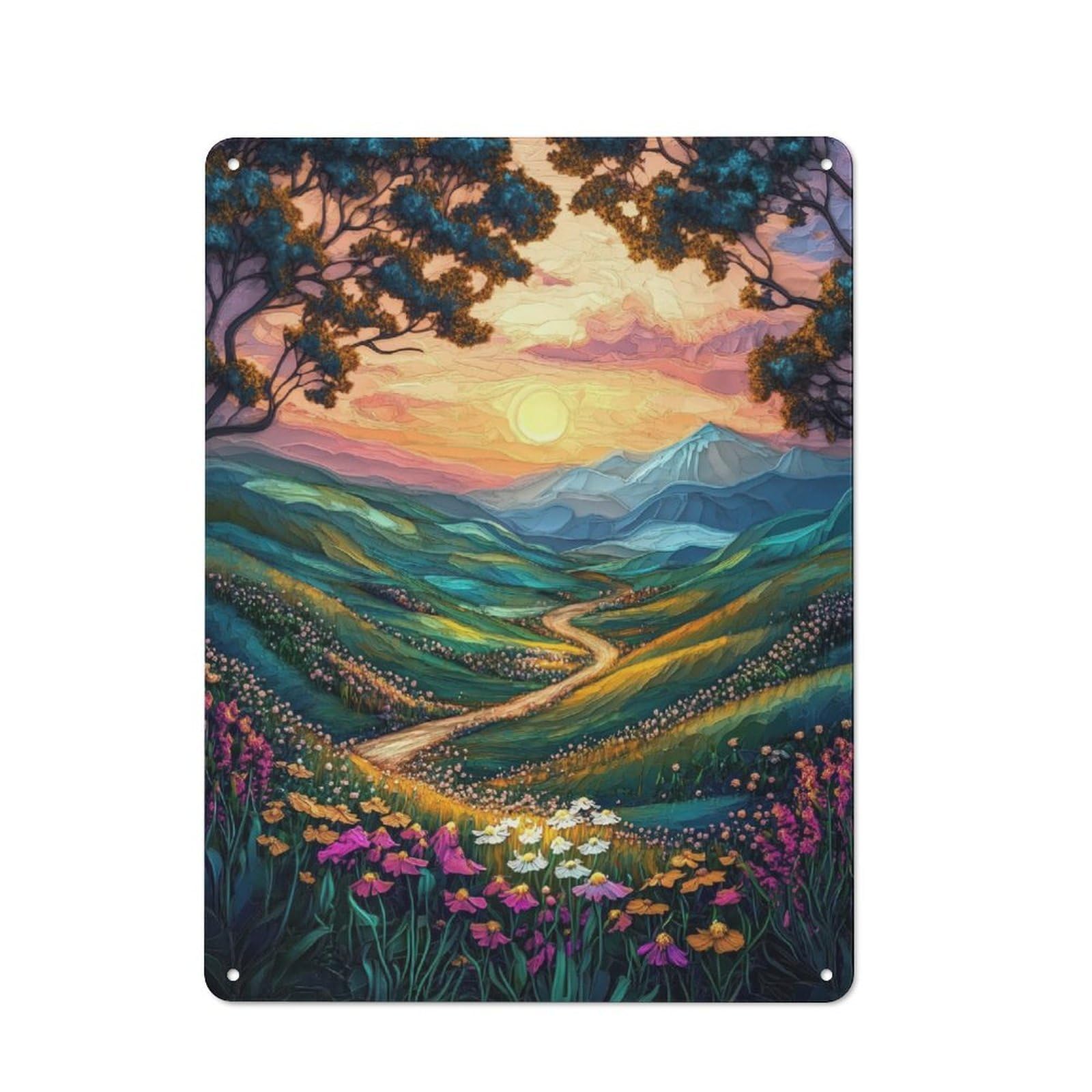 Junmoney Sunset Mountain Path Printed Metal Sign 40X30cm For Studio Or Craft Room, For Creative-Space Collectors
