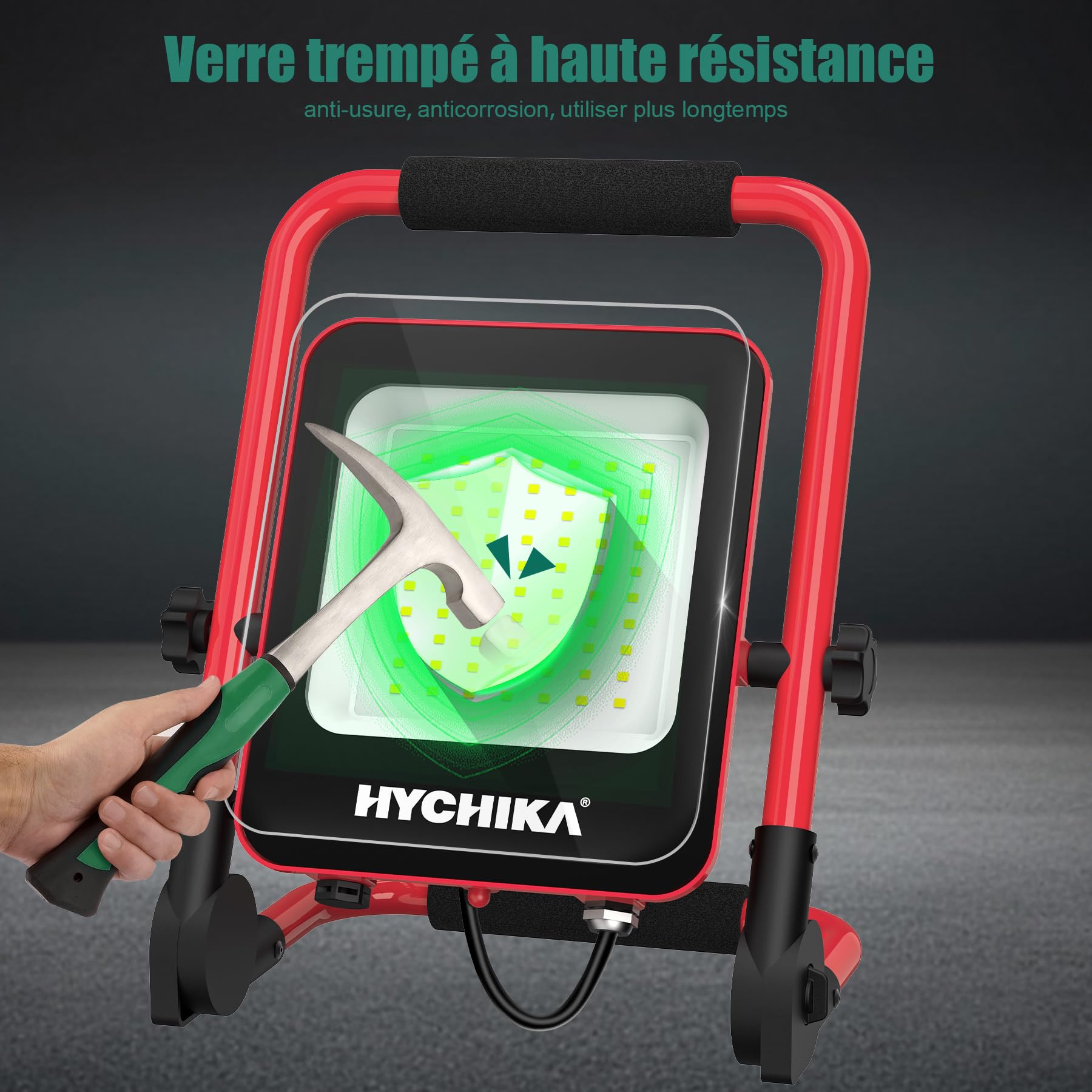 HYCHIKA Projecteur Chantier LED 50 W 5500 lm, 6500 K Lampe de Travail IP65 | Câble de 3 m avec fiche pour une flexibilité maximale. Éclairage LED portable pour ateliers, chantiers et garages