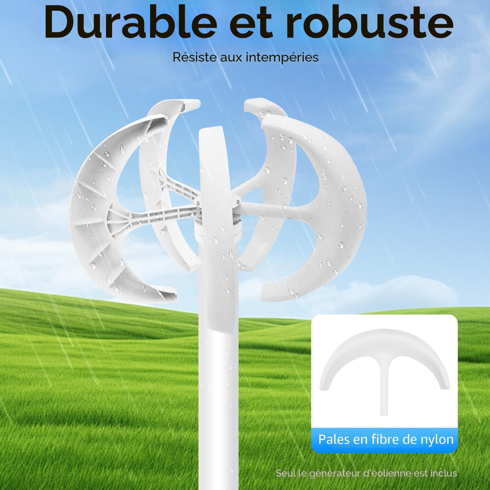 Éolienne 600 W - Lanterne domestique - Générateur de 24 V - Kit éolienne - 5 lames - Éolienne verticale - Pour bateaux, pavillons, cabanes ou maisons mobiles