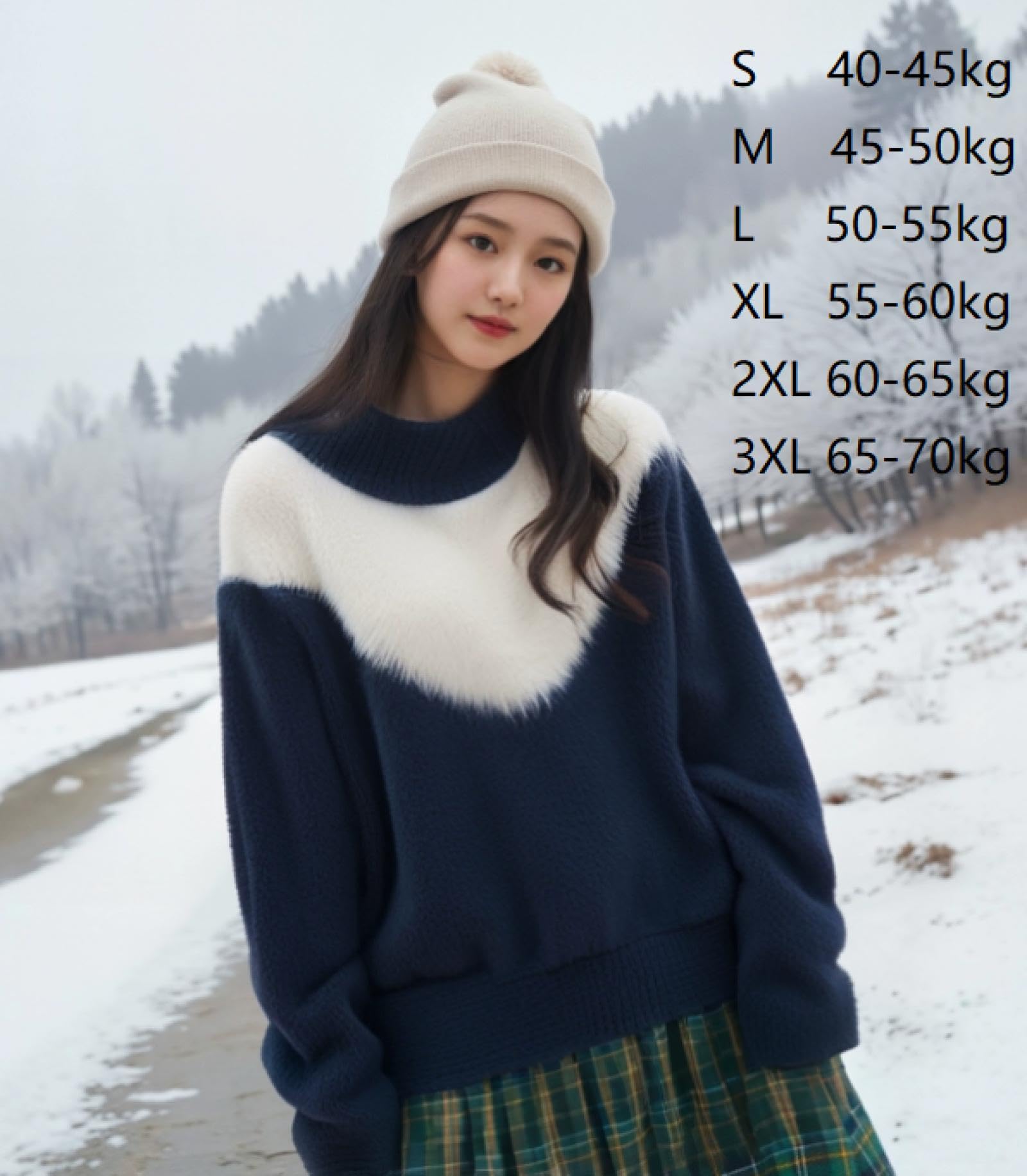 Puszysty sweter z moheru dla kobiet, miękki, puszysty, szenilowy, granatowy, lekki, damski sweter z golfem, do pracy, luźny
