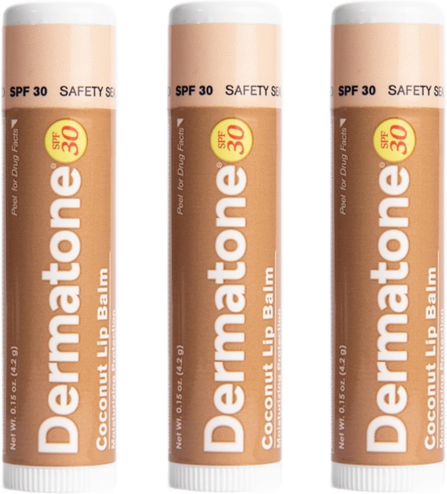 Dermatone Coconut Lip Balm SPF 30 | 3-pack Stocking Stuffer | Moisturizing & Medicated, Aloe & Vitamin E | Chapped and Cracked Lips (Coconut, 0.15oz)