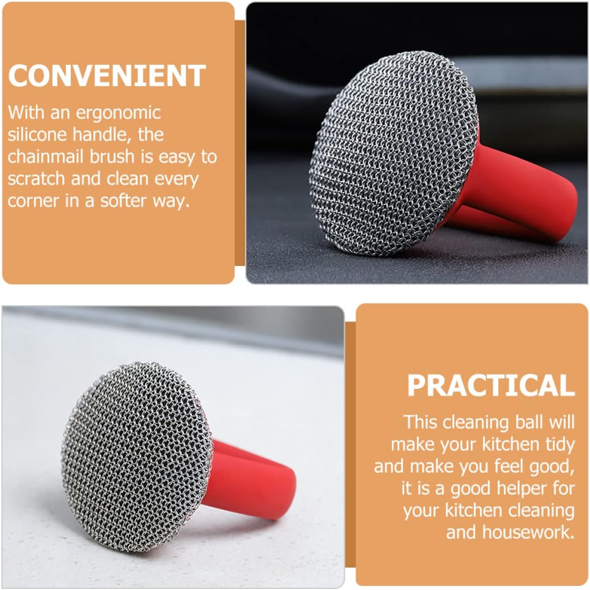 Metal Pan Brush with Ergonomic Handle Cleaning Brush for Pots Dishes and Cookware Kitchen Scrubber for and Grease Removal