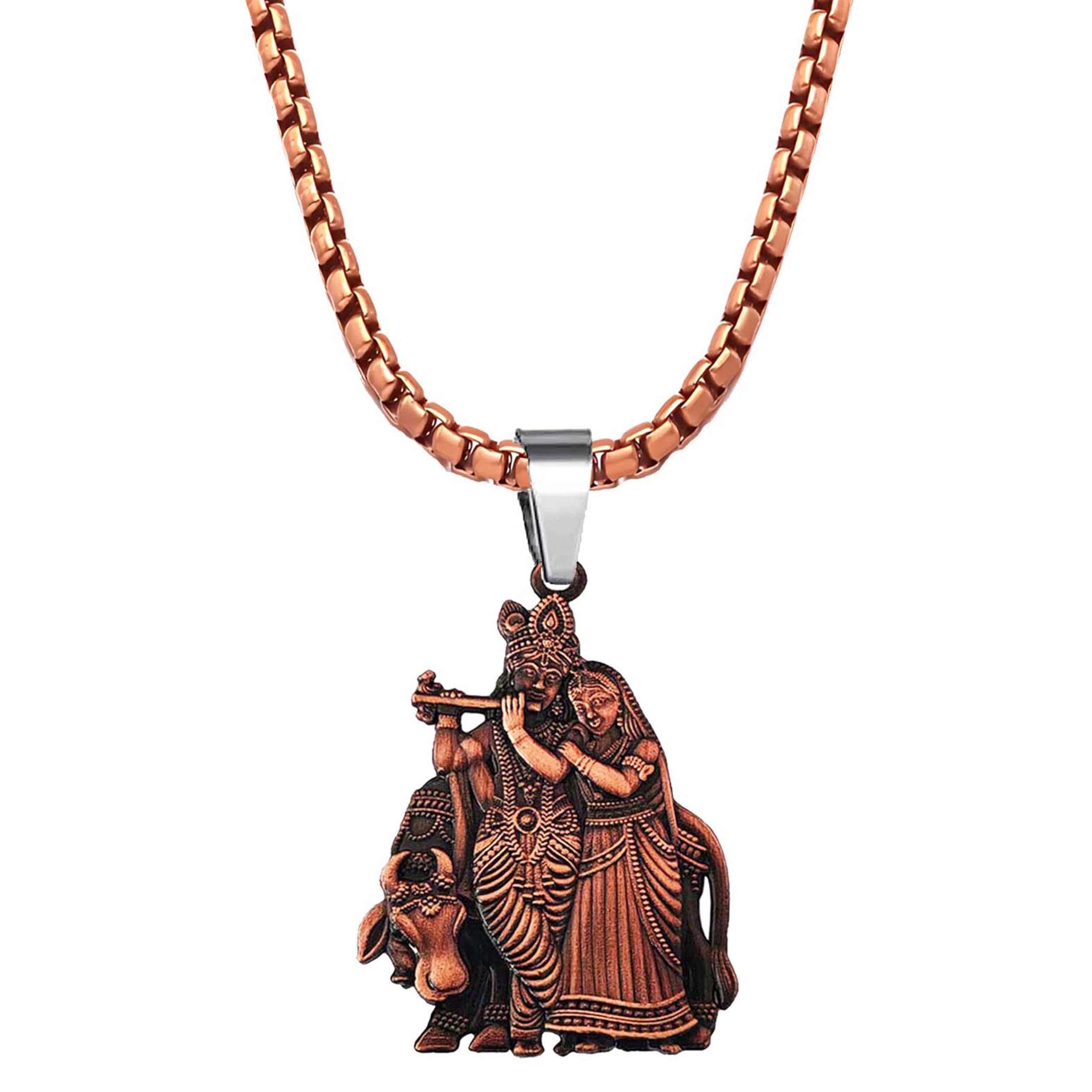 Radha Krishna Pendant With 22 Inch Box Stainless Steel Chain – Divine Love Symbol for Puja, Gift &-image-36
