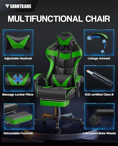 Miniatura 64 de Soontrans Silla de juegos azul claro con reposapiés, bonita silla de videojuegos de conejo, silla de escritorio Kawaii para nieta, hermana, novia,