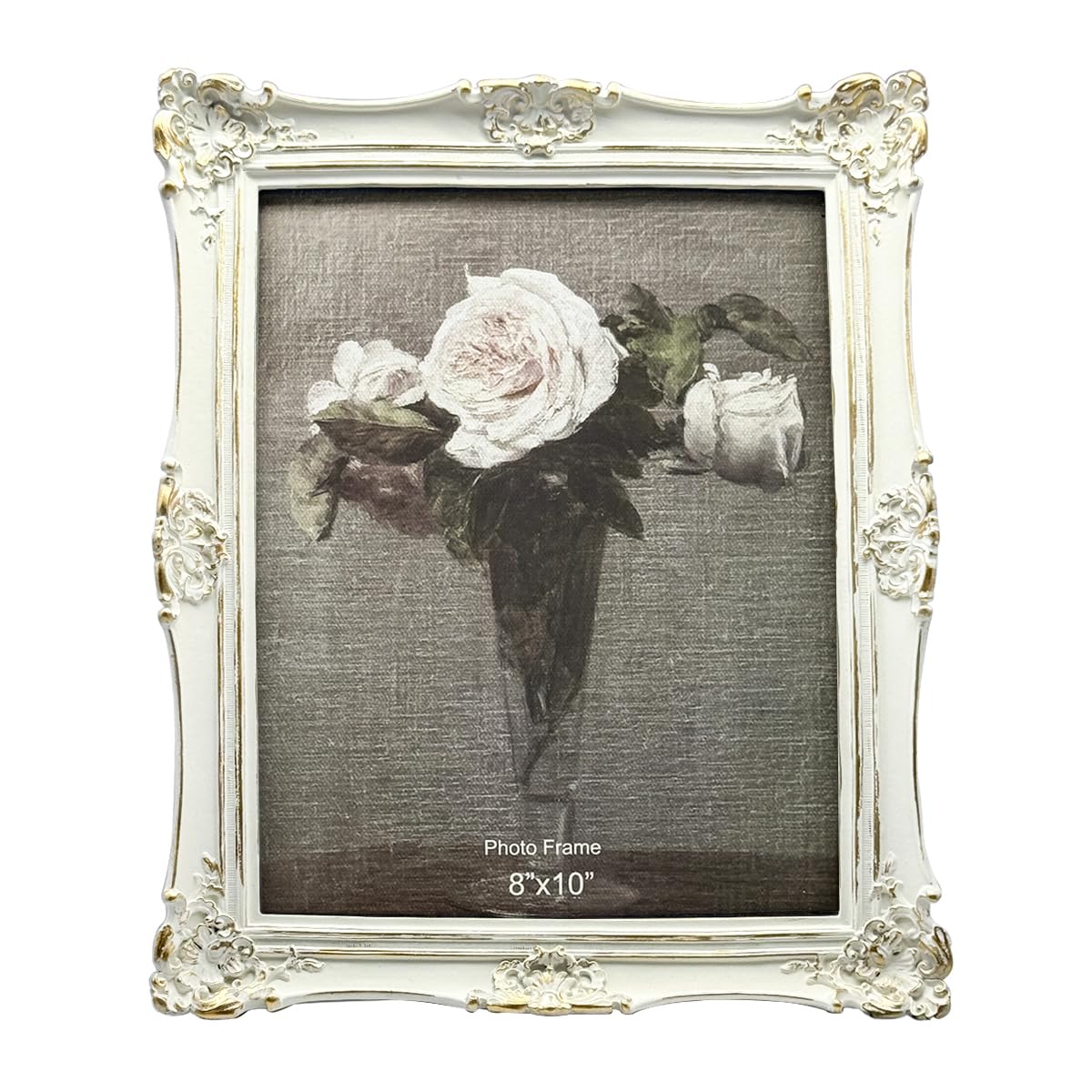 CISOO Vintage Picture Frame 8x10 Antique White with Gold Photo Frame for Tabletop and Wall Decor Decorative Floral Design Retro Home Decor Photo Gallery Art