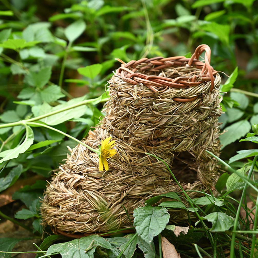Hummingbird Birdhouse for Outside Hanging Grass Hand Woven Bird Nest Natural Bird Hut for Outdoor Garden Cage
