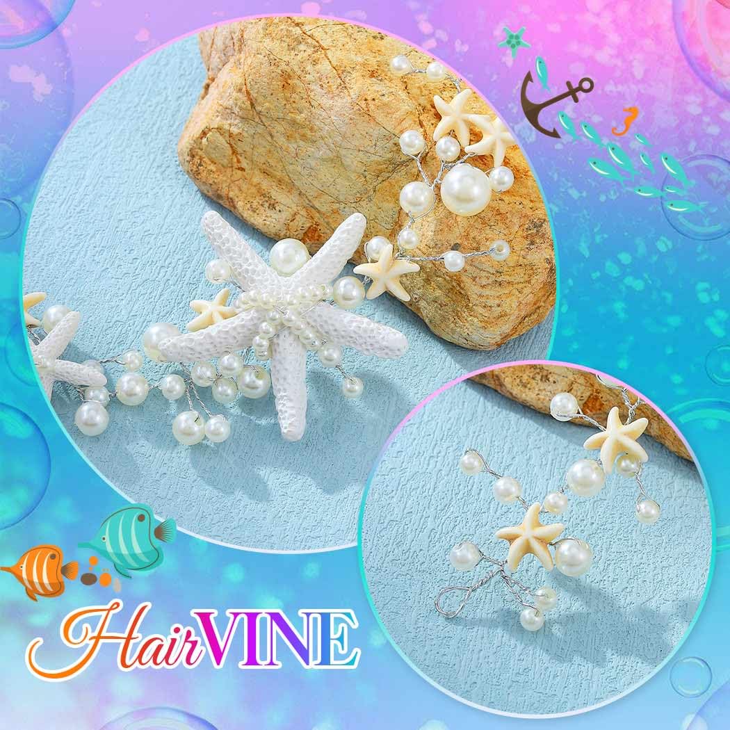 Catery Starfish Mermaid Headband Pearl Wedding Hair Vine Mermaid Hair Accessories for Women and Brides image 4