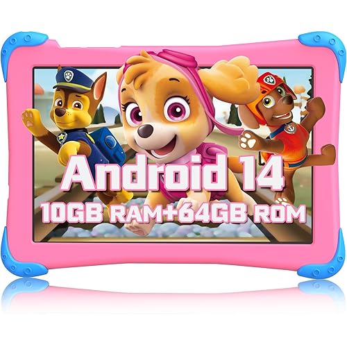 Kids Tablet 10 inch Android 14 with Case, 8-Core 10GB+64GB, Toddler Tablets with WiFi Dual Camera, Children App Parental Control