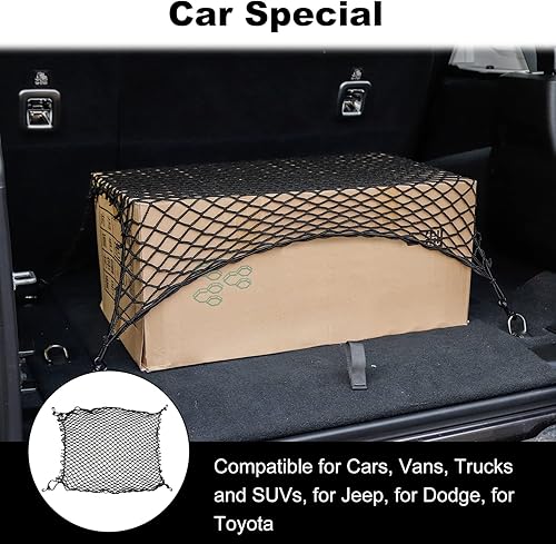 Miniatura 5 de Voodonala Organizador universal de malla para maletero de 40 x 24 pulgadas, organizador de almacenamiento de carga, red de malla elástica, divisor