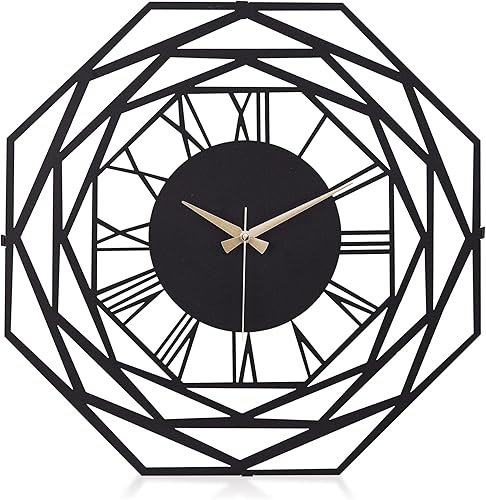 Miniatura 130 de Reloj de pared de metal de 20 pulgadas, redondo, silencioso, moderno, analógico, grande, funciona con pilas, reloj de pared para sala de estar, Negro