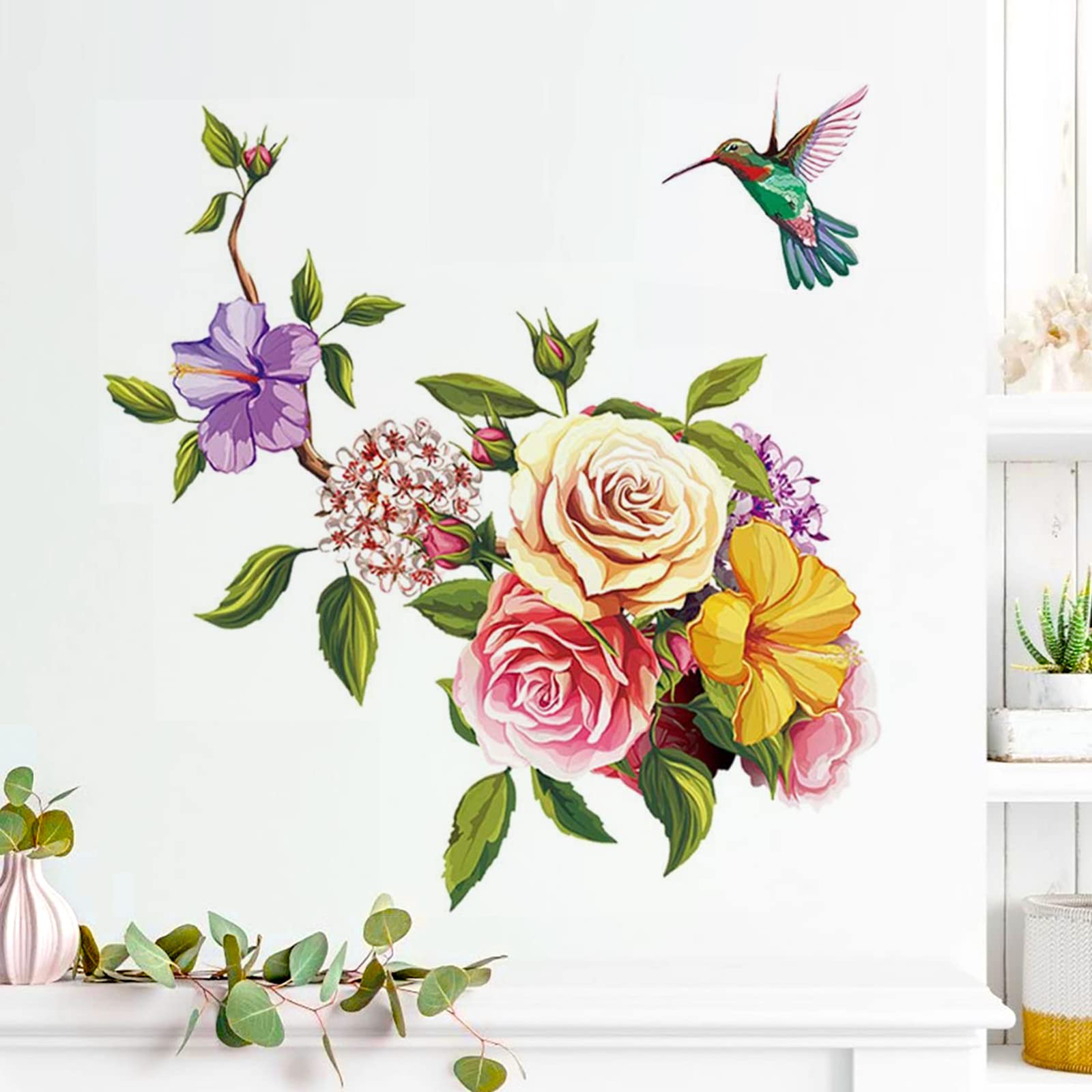 Adesivi Murali Floreali Con Uccelli - Foglio 40x60cm, Design Colorato, Facile Applicazione