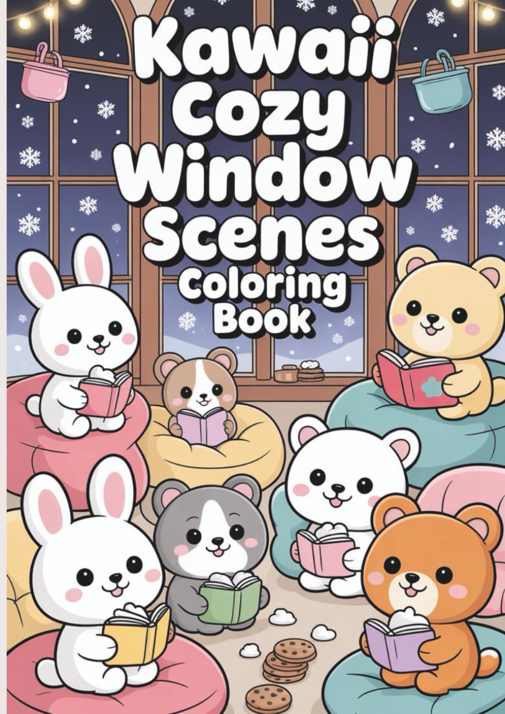 Kawaii Cozy Window Scenes Coloring Book: Adorable Animals in Cozy Indoor Winter Scenes — Cute & Relaxing Coloring Pages for Kids Ages 4–8