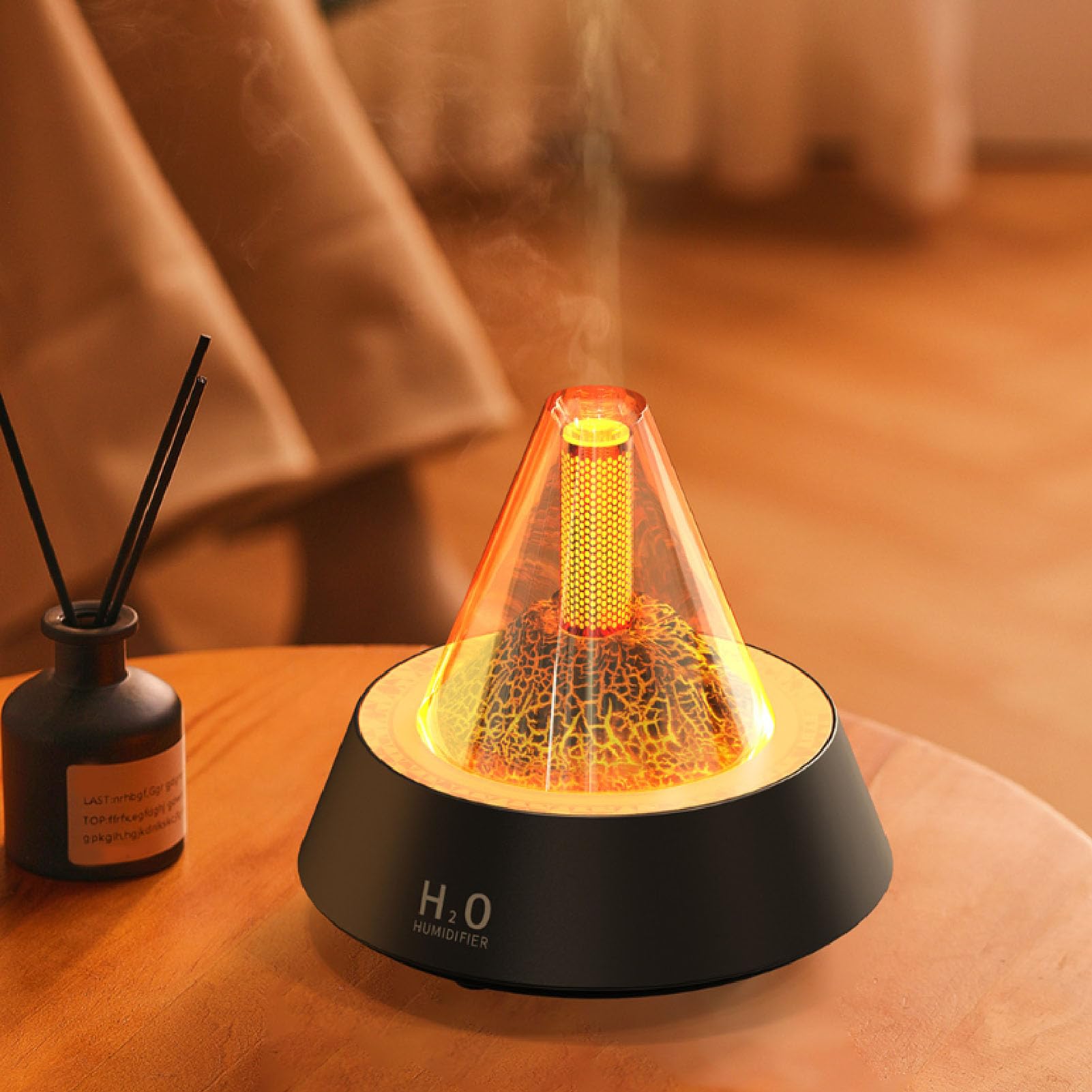 Dyfuzor olejków eterycznych Volcano, nawilżacz powietrza, 80 ml, dyfuzor aromaterapeutyczny z ciepłym światłem RGB, bezwodny, z automatycznym wyłączaniem, do domu, sypialni,