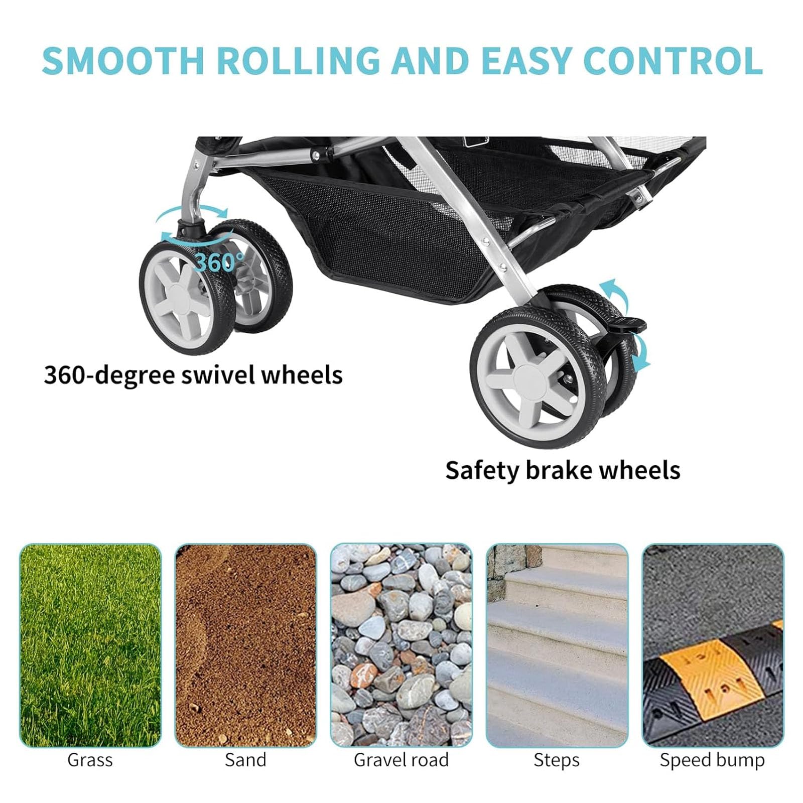 Amazon | ダブルペットベビーカー、2匹の犬と猫用の折りたたみ式