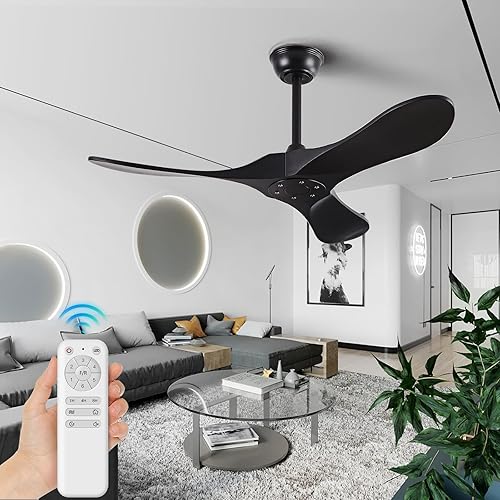 Miniatura 9 de Ventiladores de techo de 52 pulgadas sin luces, ventilador de techo de madera maciza sin luz con control remoto, ventilador moderno con motor de CC