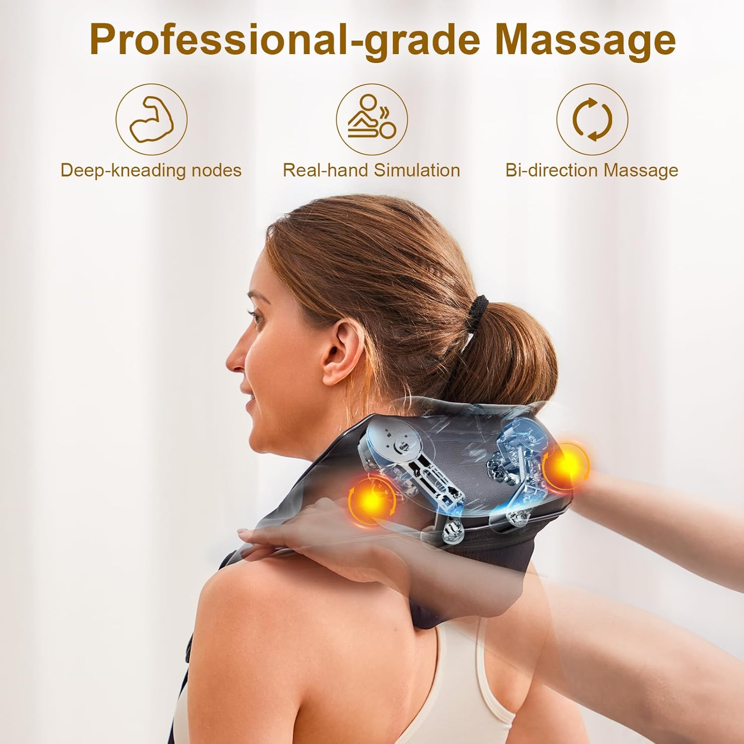 Neck Massager with Heat Cordless Electric Shiatsu Neck and Shoulder Massager for Pain Relief Deep Tissue Lower Back Massage, Chair Office Home Car Gift