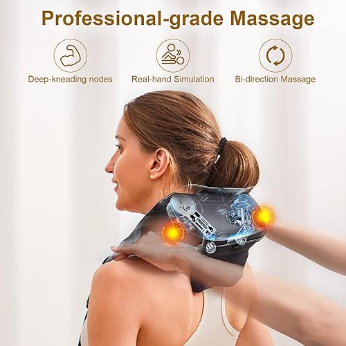 Miniatura 4 de Masajeador de cuello y hombros para aliviar el dolor, masaje profundo de la parte inferior de la espalda, masajeador de cuello y espalda con calor