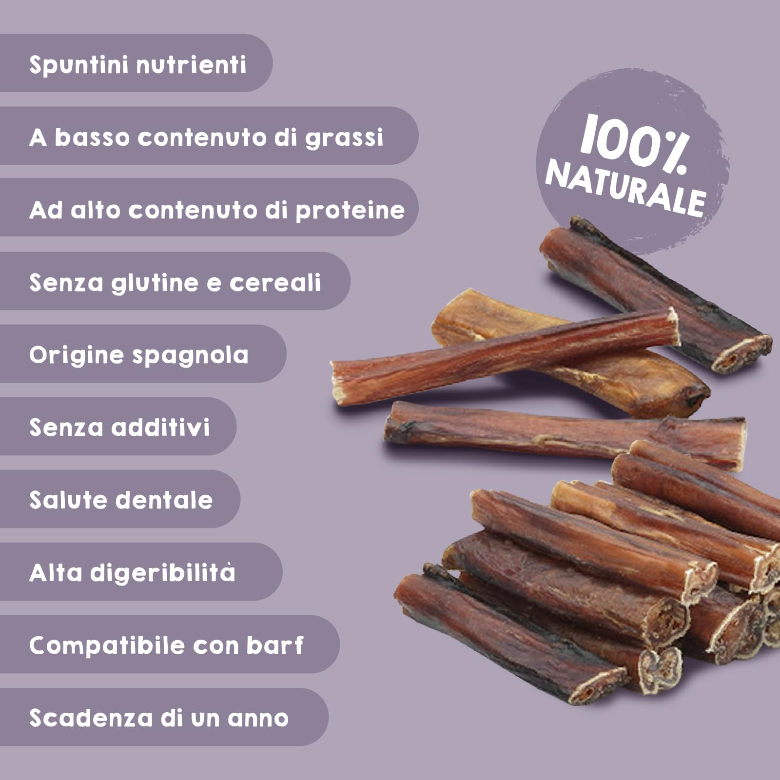 MAIKAI Nervo di Bue Snack 100% Naturali per Cani Tutta le Età + Premietti per l´Addestramento Cuccioli 10 Pezzi Dieta BARF + Bastoncini Ossa Ideali per i Denti - Regali Per Cani